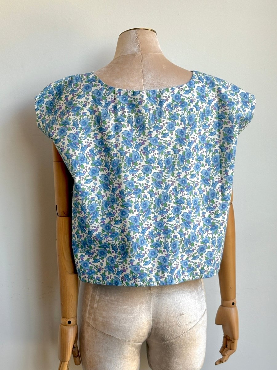 Blue Morning Glory w/ Purple Periwinkle Floral Print Box Top - Made X Hudson