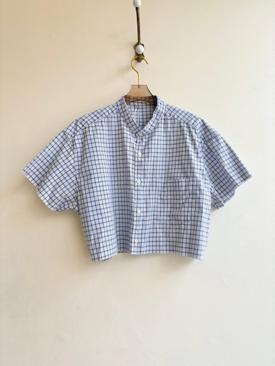 Blue & Grey Plaid Short Sleeve Annette Crop Top (Reworked) - Made X Hudson