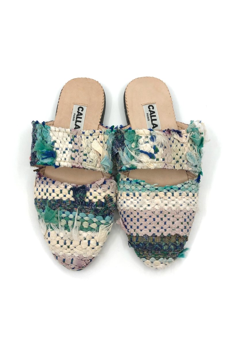 Suki Babouche Slides In Colors Turquoise, White, & Blue (Size 38) - Made X Hudson