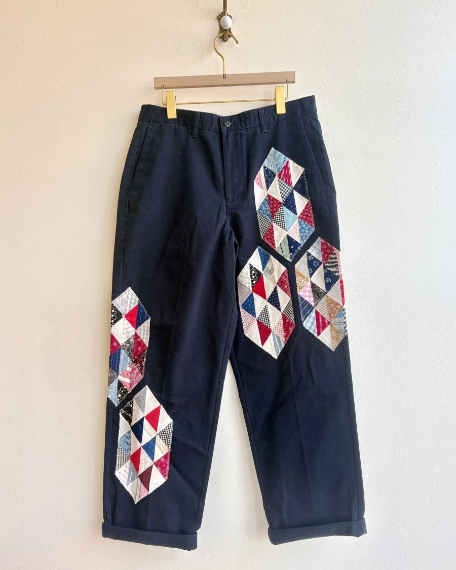 Ocean Waves Quilt Block Applique Navy Chinos | Black, Burgundy, and Mixed Pattern (Reworked) - Made X Hudson
