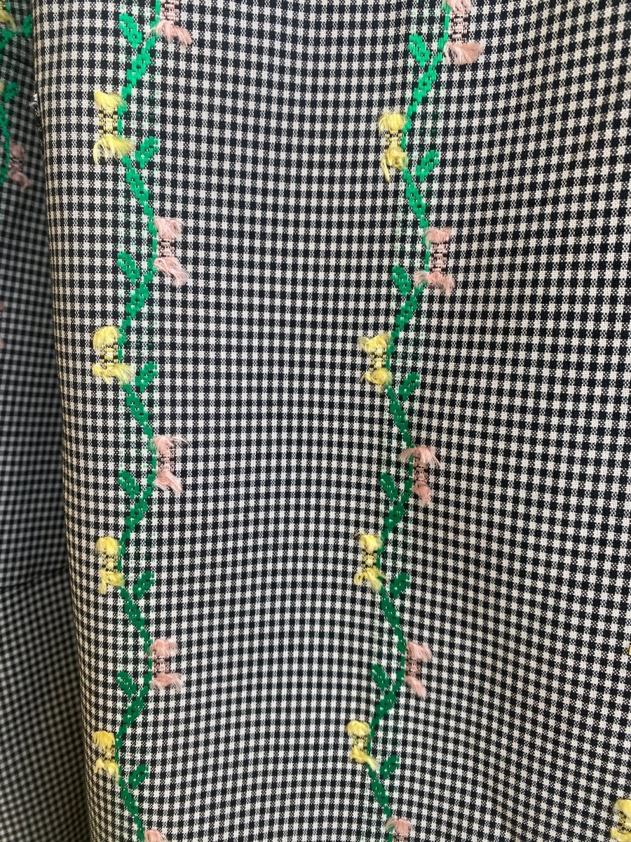 Black & White Checkered Print Chore Dress w/ Floral Embroidery - Made X Hudson