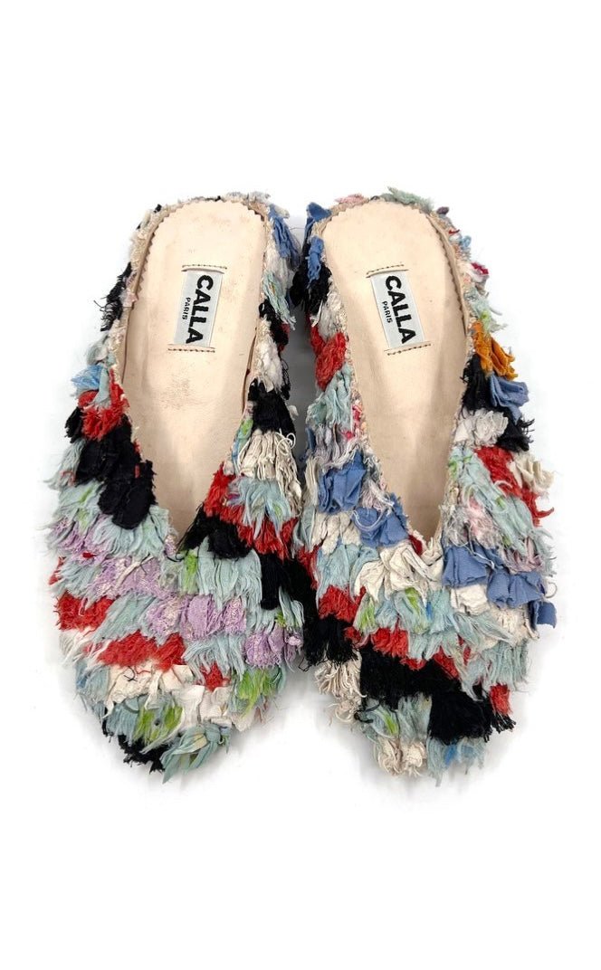 Aili Babouche “Picnic” Mules In Colors Pale Blue, Black, & Terracotta (Size 40) - Made X Hudson