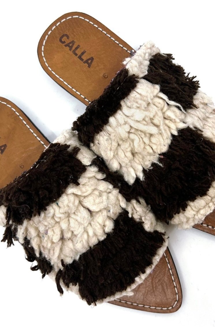 Moki Babouche “Gia IV” Flats In Colors Brown & Cream (Size 39) - Made X Hudson
