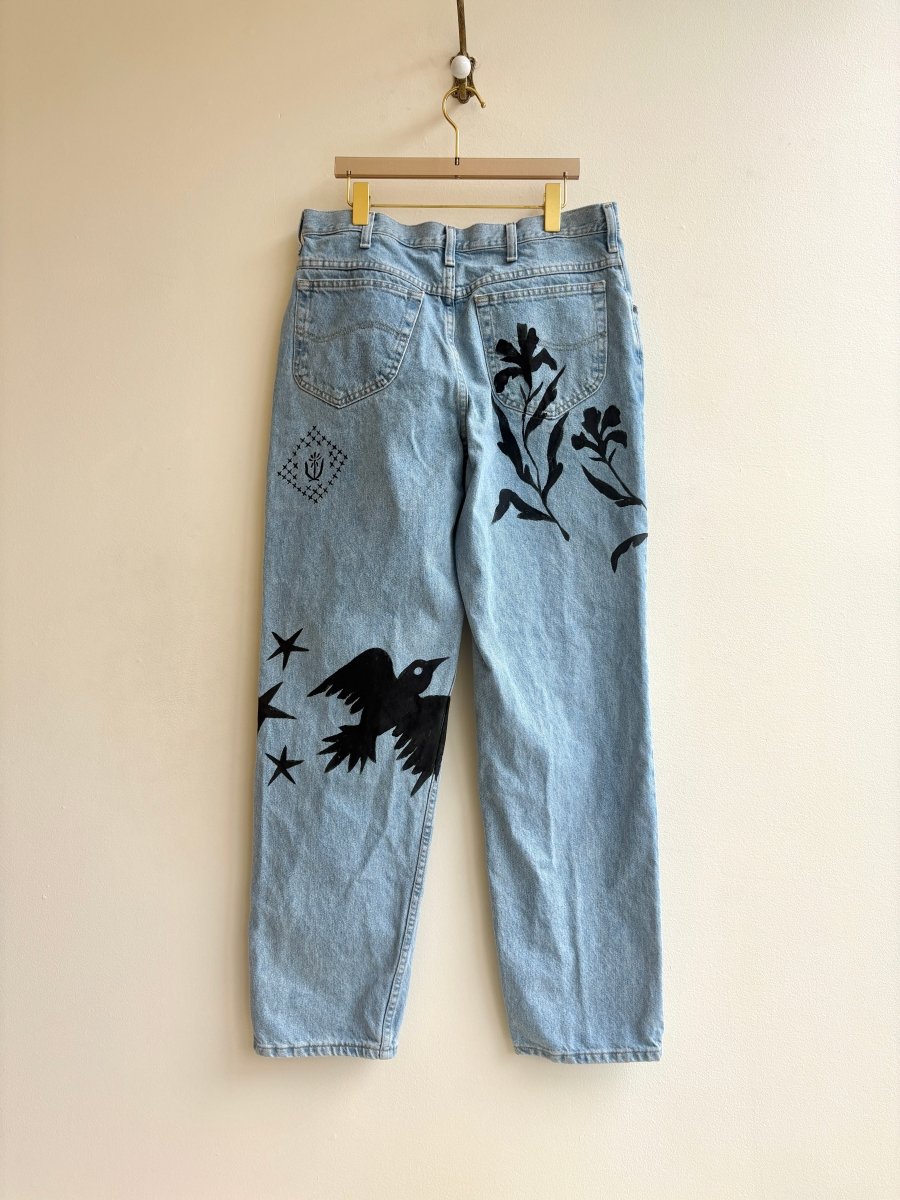 Tender Folk Motif Light Wash Jeans | Hand Painted (Reworked) - Made X Hudson