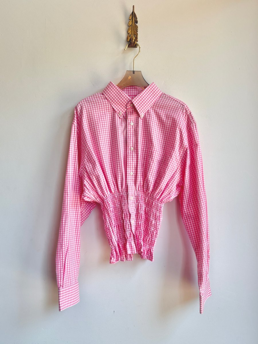 The George Top | Pink Gingham Button Down Top w/ Smocked Waist (Reworked) - Made X Hudson