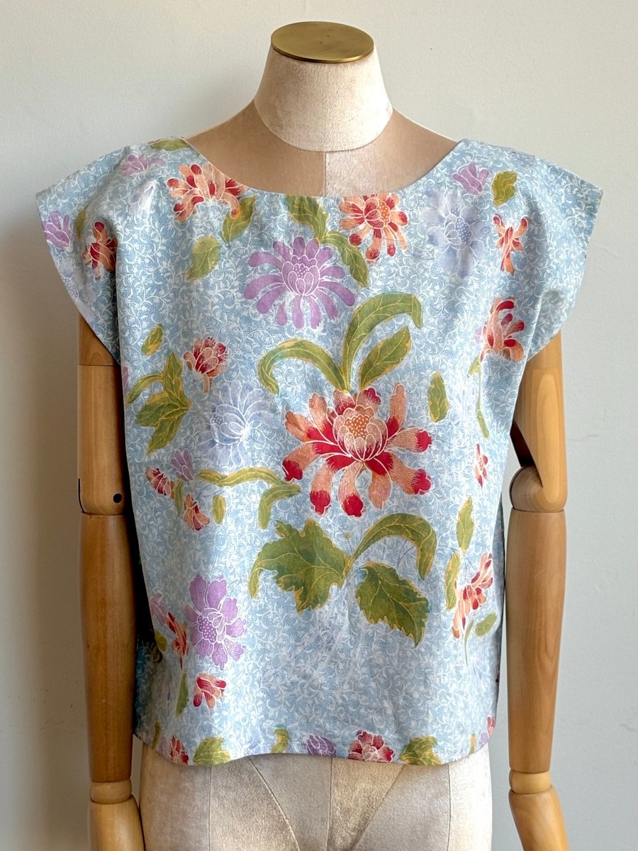 Orange, Violet, Green & Blue Floral Batik Box Top - Made X Hudson