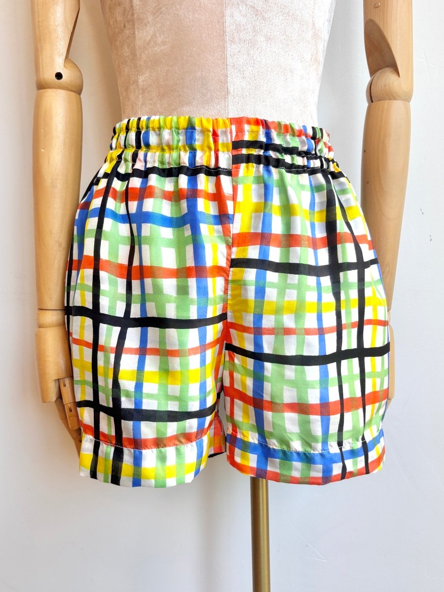 Black and Multi Color Plaid Silken Town Shorts - Made X Hudson