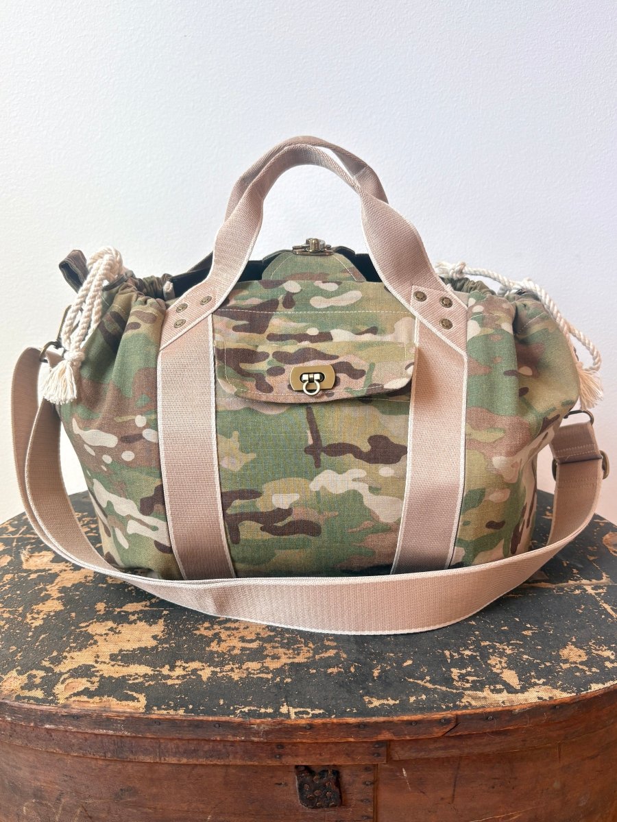 Mini Cross - Body Duffel Bag in Faded Camo w/ Cream Webbing - Made X Hudson