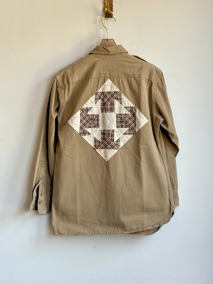 Tan Military Shirt w/ Quilt Patch (Reworked) - Made X Hudson
