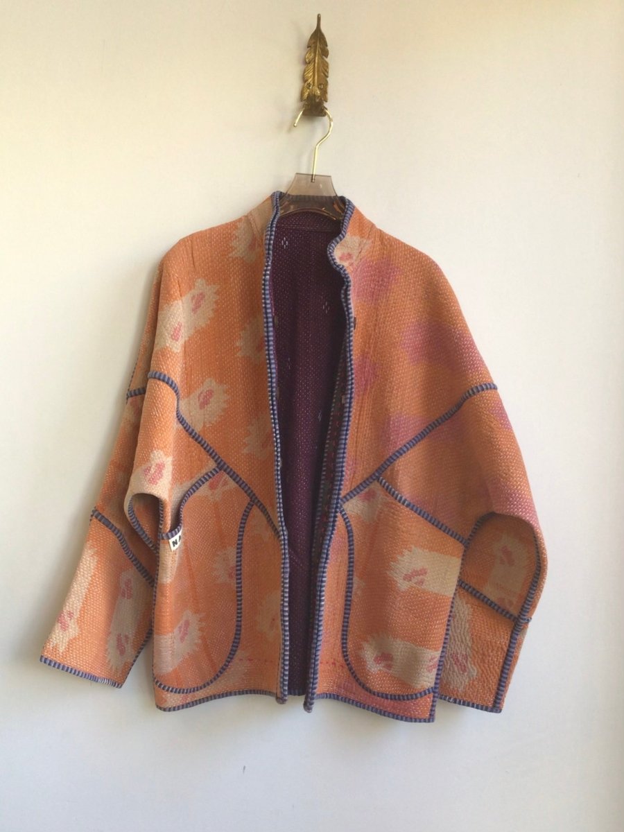 Reversible Ladhiya Quilted Jacket in Peach, Beige & Burgundy, Forest - Made X Hudson