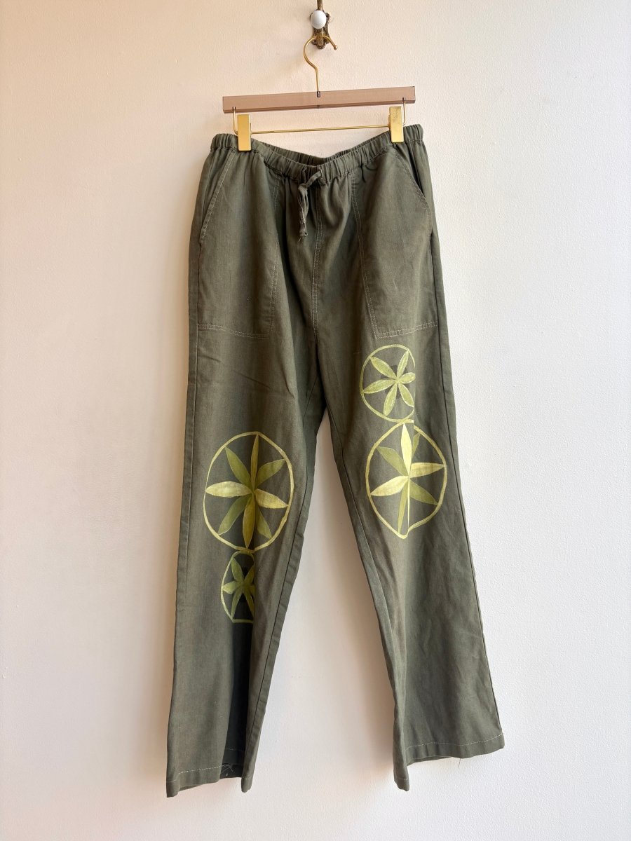 Dandelion Hex Fern Green Linen Trousers (Reworked) - Made X Hudson