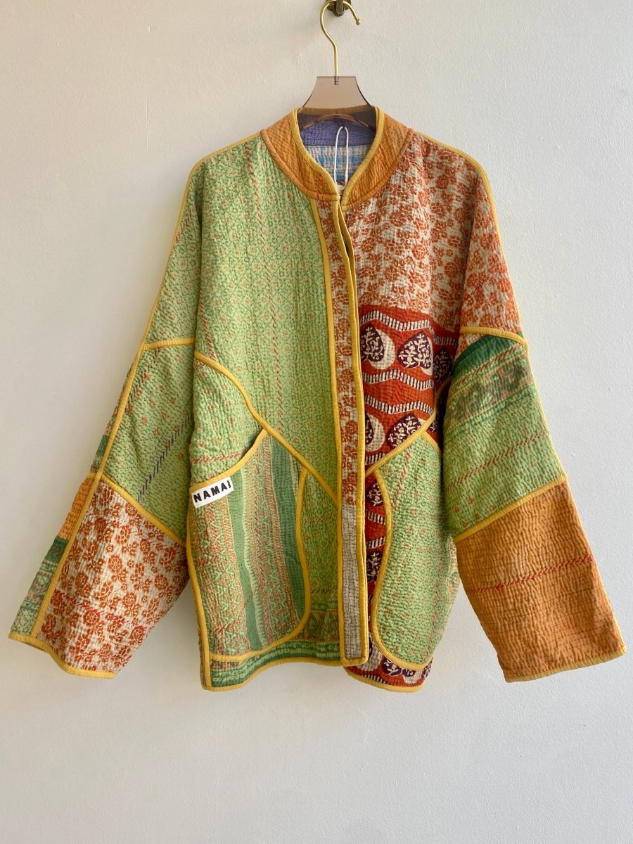 Reversible Ladhiya Quilted Jacket in Colors Orange, Yellow, Green & Purple, Blue - Made X Hudson