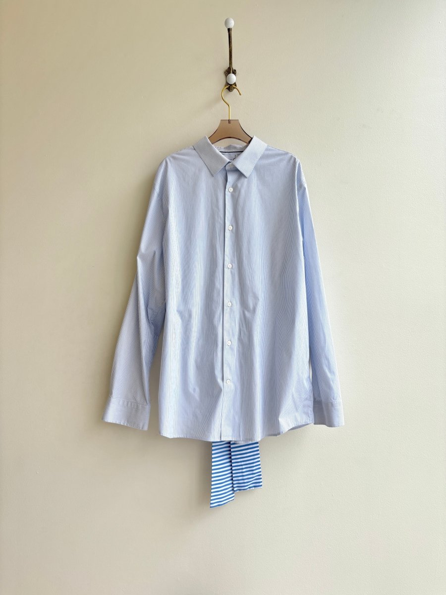 The Patrick Top | Blue Mini Stripe Shirt w/ Wide Stripe Belting (Reworked) - Made X Hudson
