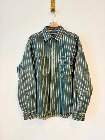 Twill Stripe Blue Denim Button Down Shirt - Made X Hudson