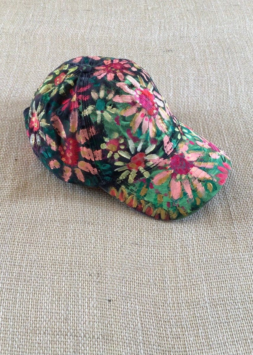 Grey Hand Painted Pink Flowers Baseball Cap - Made X Hudson
