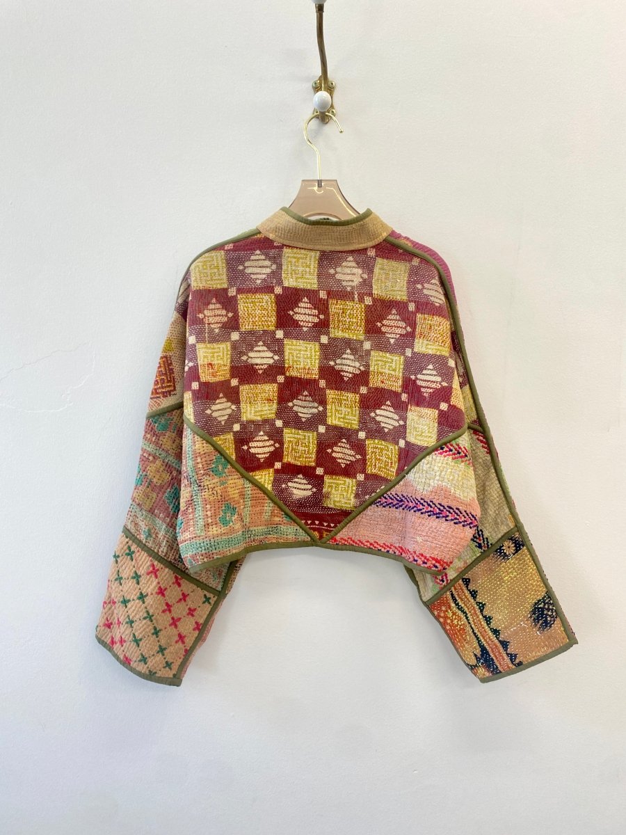 Reversible Kaira Quilted Cropped Jacket in Colors Sage Green, Blush Pink, Peach & Purple, Mustard, Orange & Sage Green - Made X Hudson