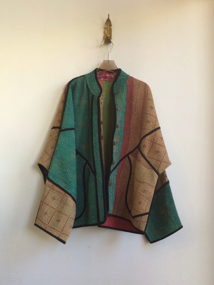 Reversible Ladhiya Quilted Jacket in Green, Beige, Rust & Lime, Red, Orange, Yellow - Made X Hudson