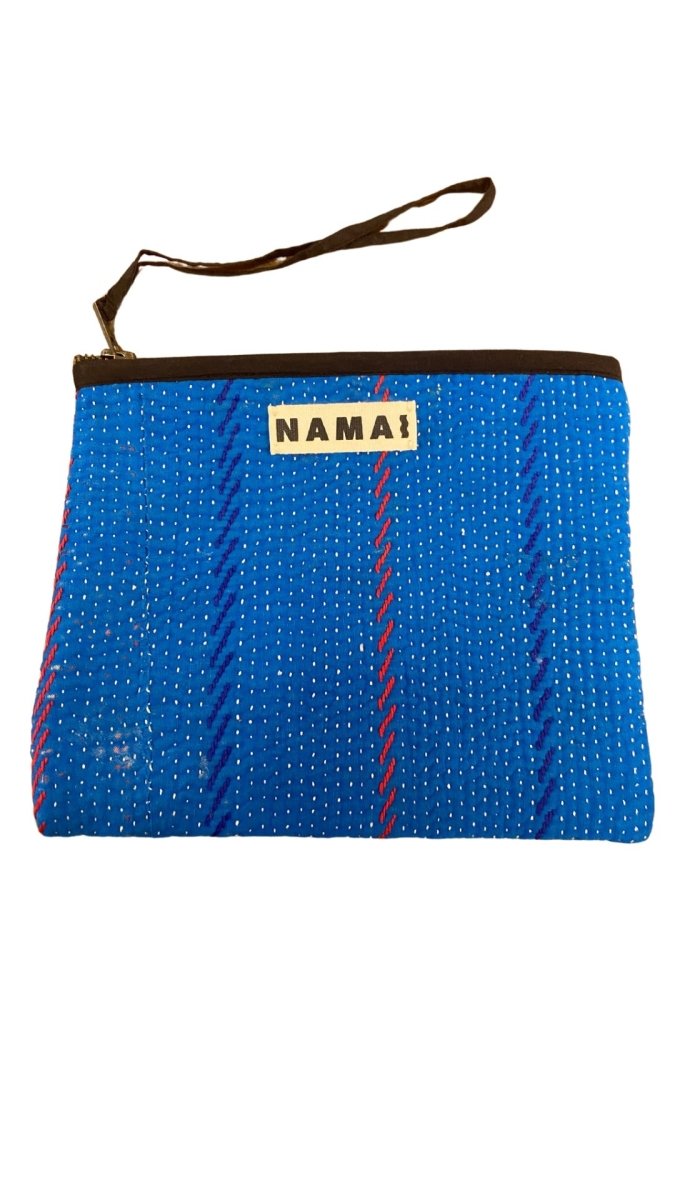Biju Vintage Kantha Quilted Zipper Pouch in Colors Blue, Red, White & Black - Made X Hudson
