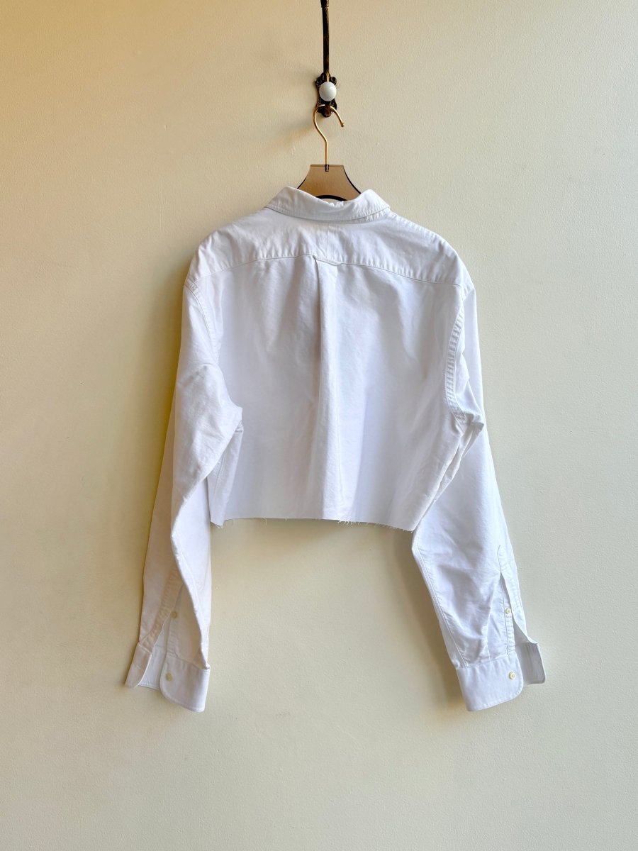 White Annette Crop Top w/ Sage Embroidered “Apres” (Reworked) - Made X Hudson