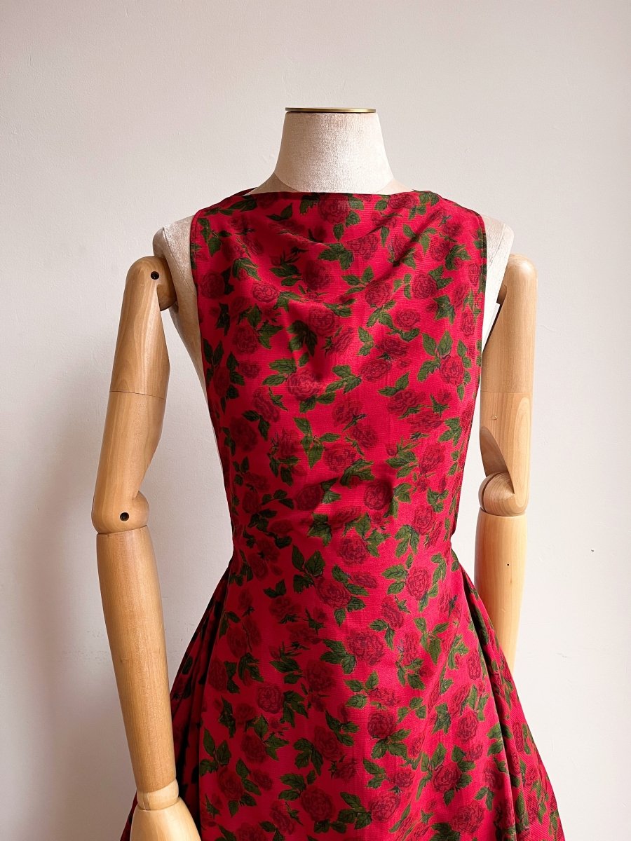 Zero Waste Ruffle Dress in Red Rose Floral Print - Made X Hudson