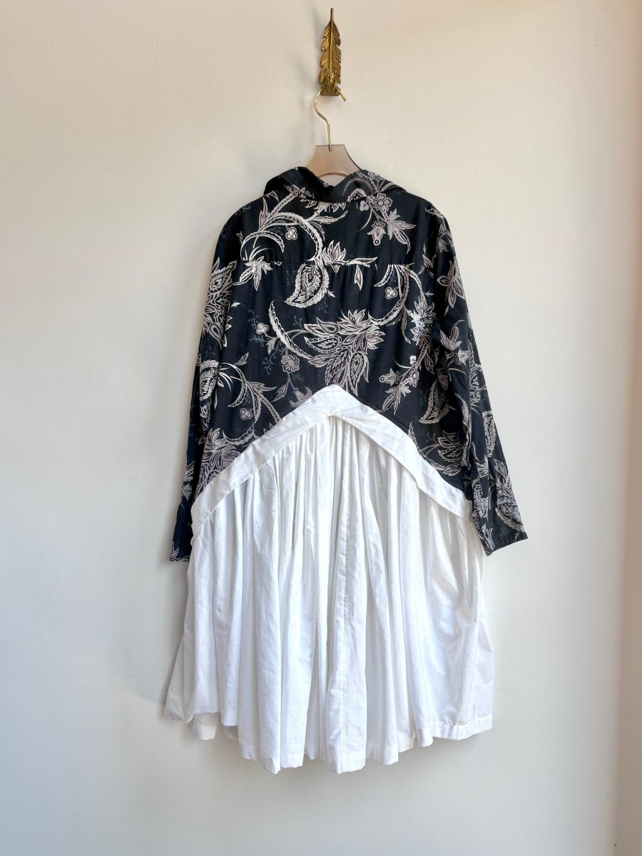 V - Line Shirtwaist Dress in Black, Brown & Ivory Paisley & White (Reworked) - Made X Hudson