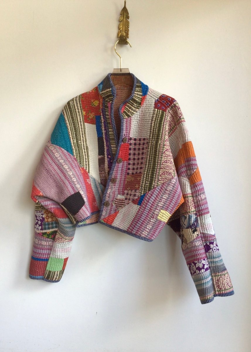 Reversible Kaira Quilted Cropped Jacket in Colors Red, Purple, Orange, Teal, Green & Blush, Sage, Orange - Made X Hudson