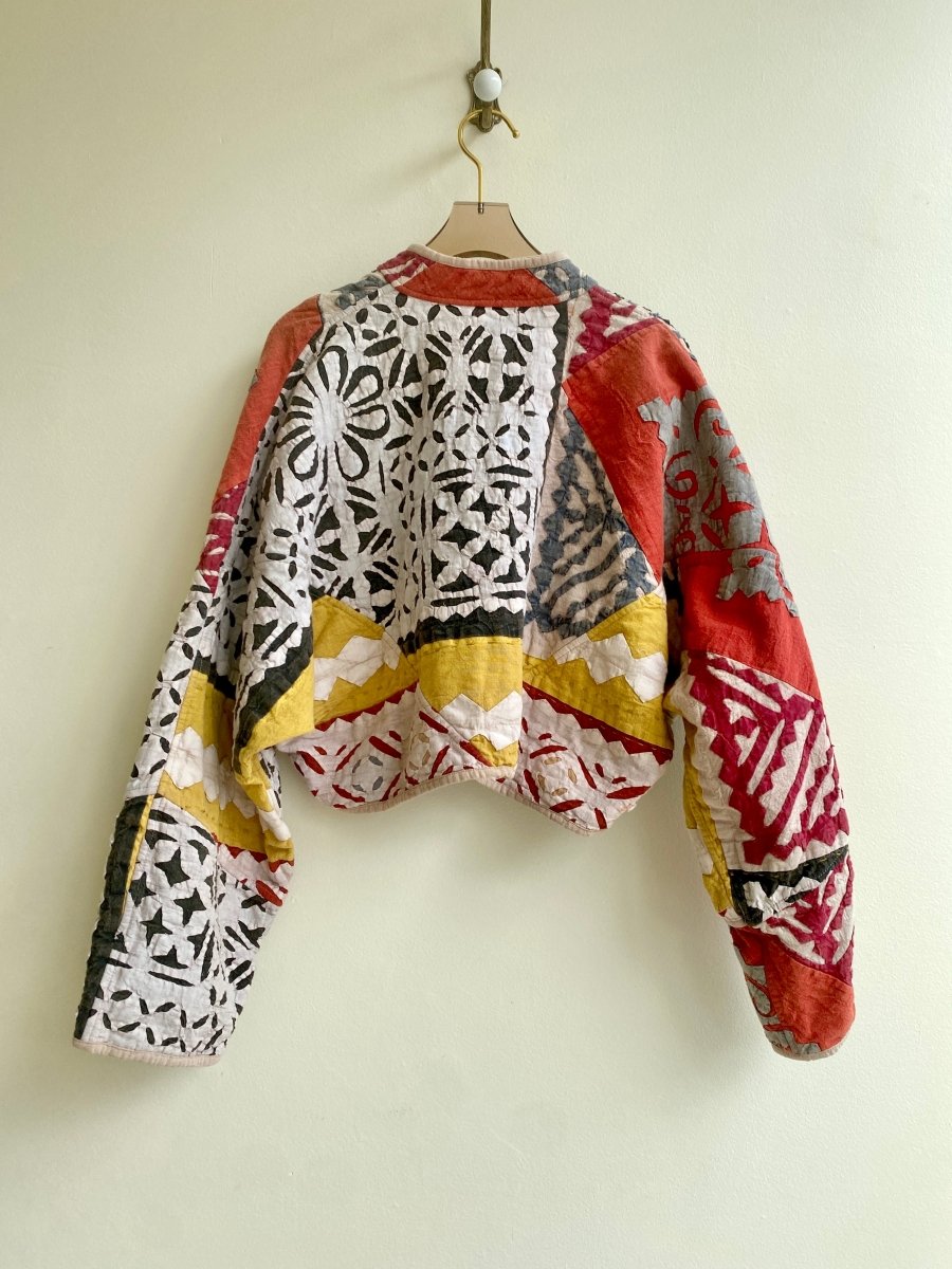 Reversible Kaira Quilted Cropped Jacket in Colors Red, Yellow, Black & Flax - Made X Hudson