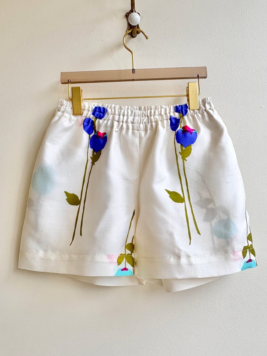 Mod Pink and Blue Poppy Floral Cream Town Shorts - Made X Hudson