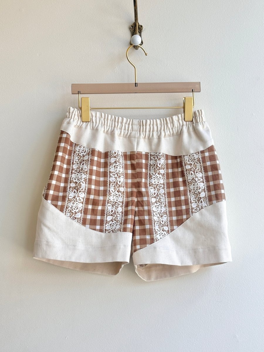 Natural Canvas & Brown Gingham Floral Print Wave Shorts - Made X Hudson