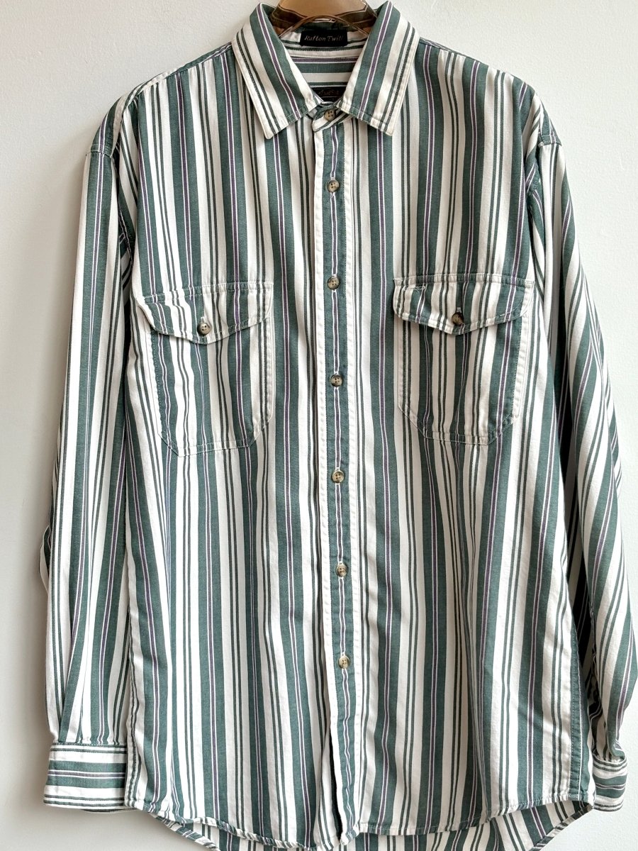 Eddie Bauer | Sage, Purple, & White Stripped Cotton Twill Shirt (Vintage) - Made X Hudson