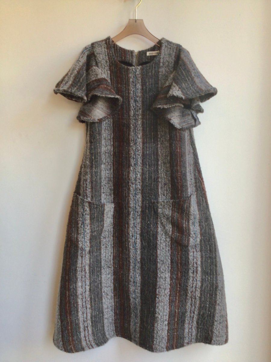 Grey Stripe Chore Dress w/ Flutter Sleeve - Made X Hudson