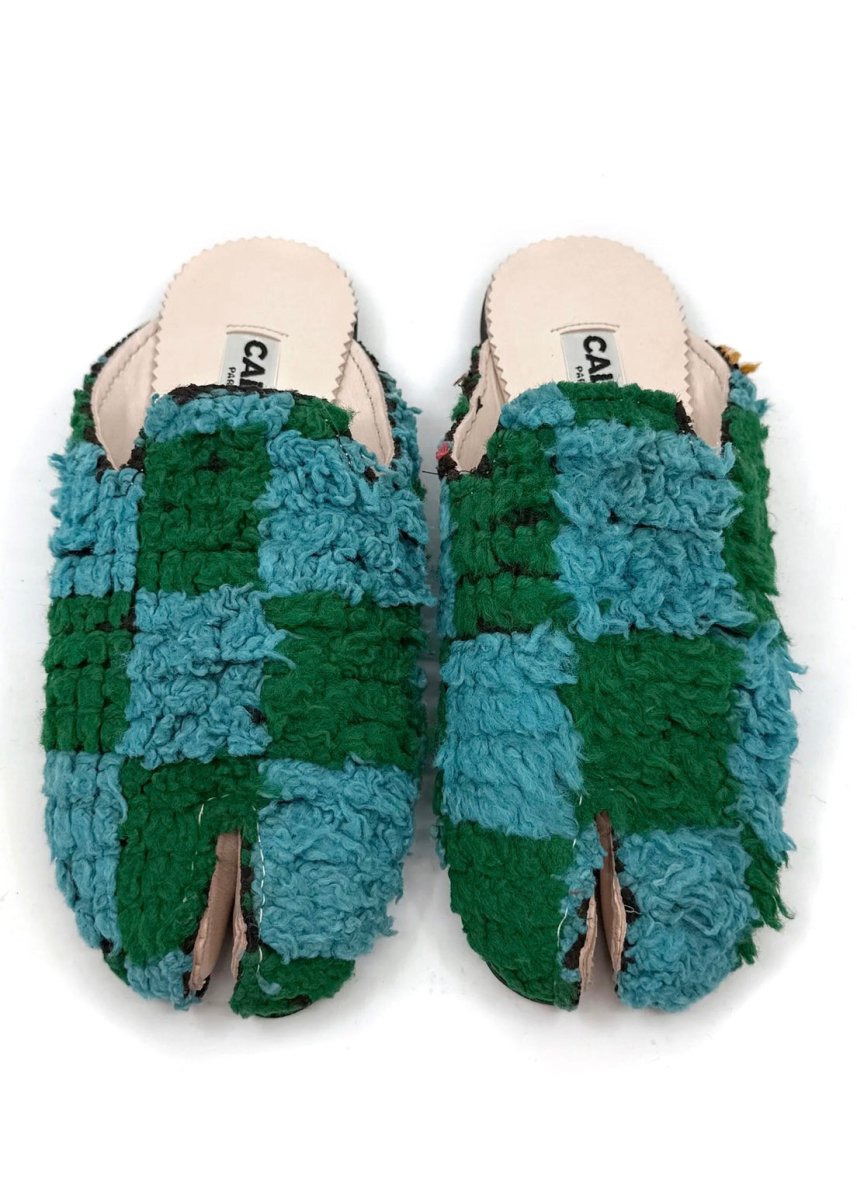 Tabi Babouche “Leone IV” Split Toe Flats In Colors Emerald, Sky Blue (Size 38) - Made X Hudson