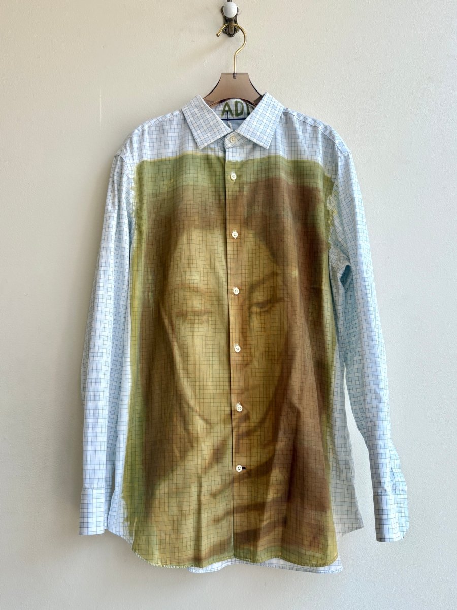 Cher Dark Gold Cyanotype White Plaid Button-Up Shirt (Reworked) - Made X Hudson