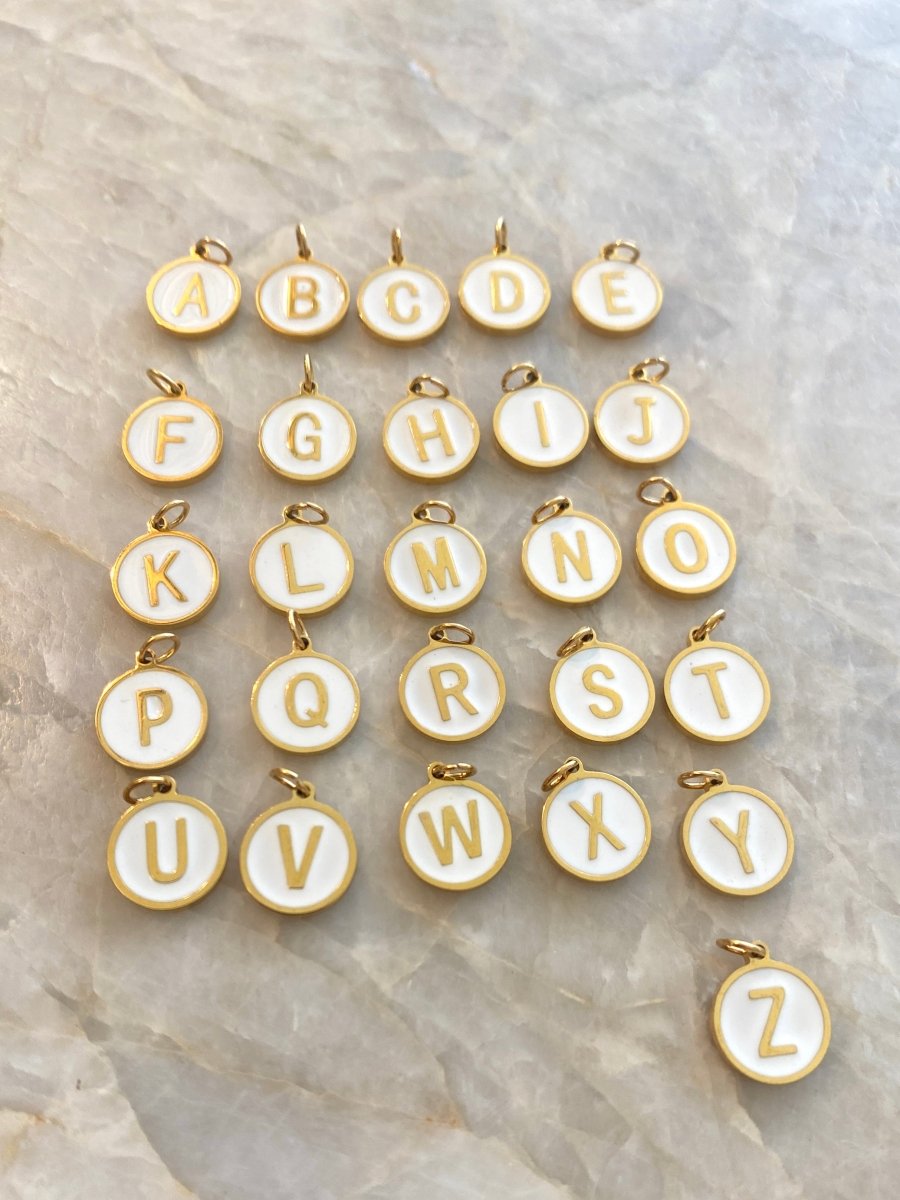 18K Gold Fill White Enamel Circular Letter Pendant Charms - Made X Hudson