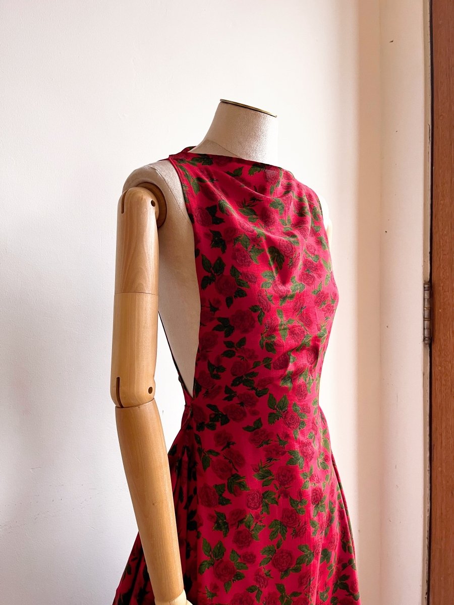 Zero Waste Ruffle Dress in Red Rose Floral Print - Made X Hudson