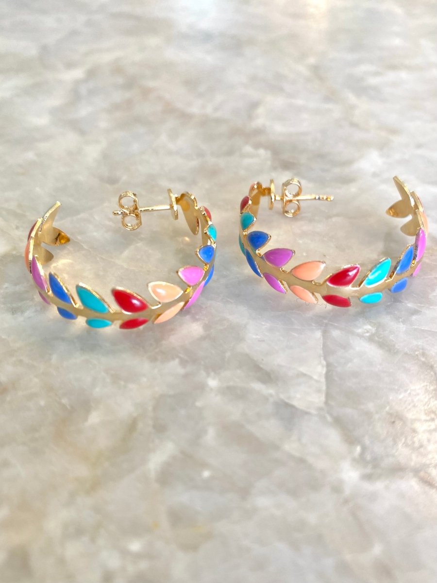 Mini 18K Gold Filled Rainbow Flower Enamel Hoops - Made X Hudson