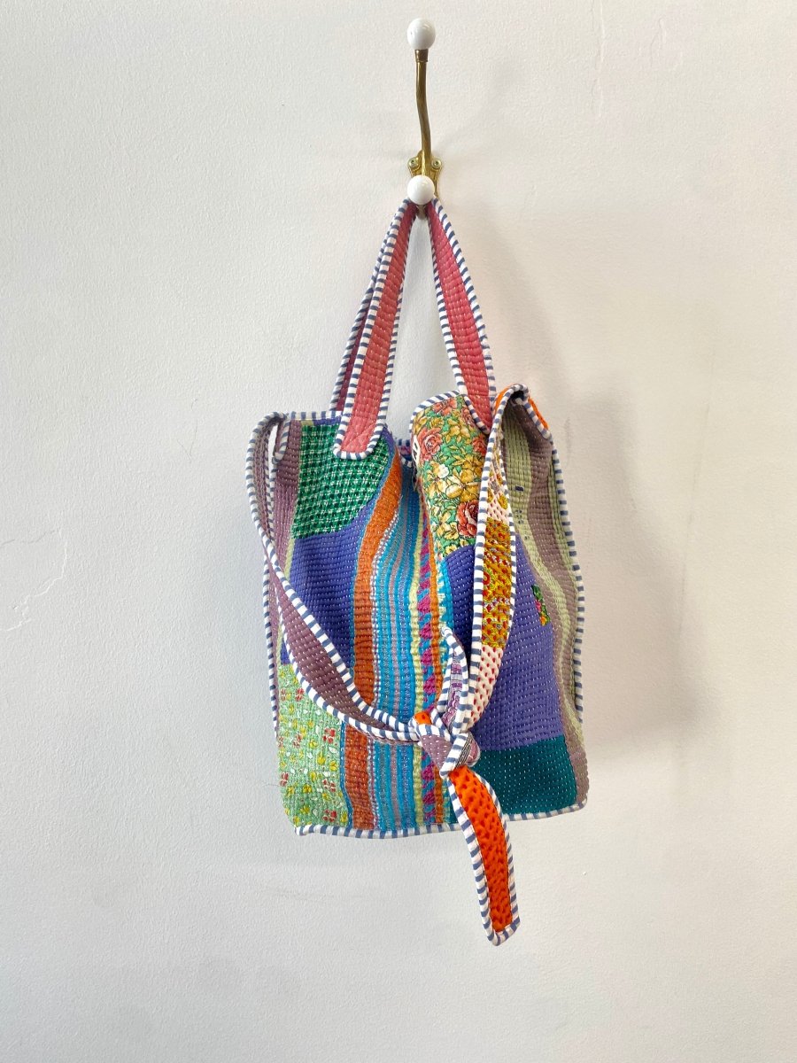Reversible Xoti II Hand - Quilted Tote Bag in Colors Green, Red, Purple, Blue & Rust, Green, Red, Blue, Purple - Made X Hudson