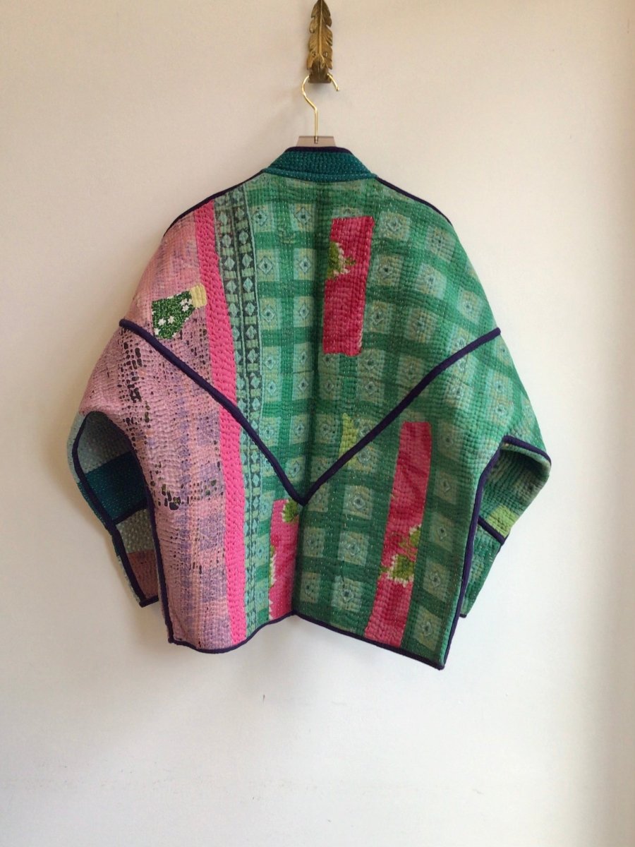 Reversible Ladhiya Quilted Jacket in Colors Pink, Orange, Blue, Teal & Green, Peacock Blue, Pink - Made X Hudson