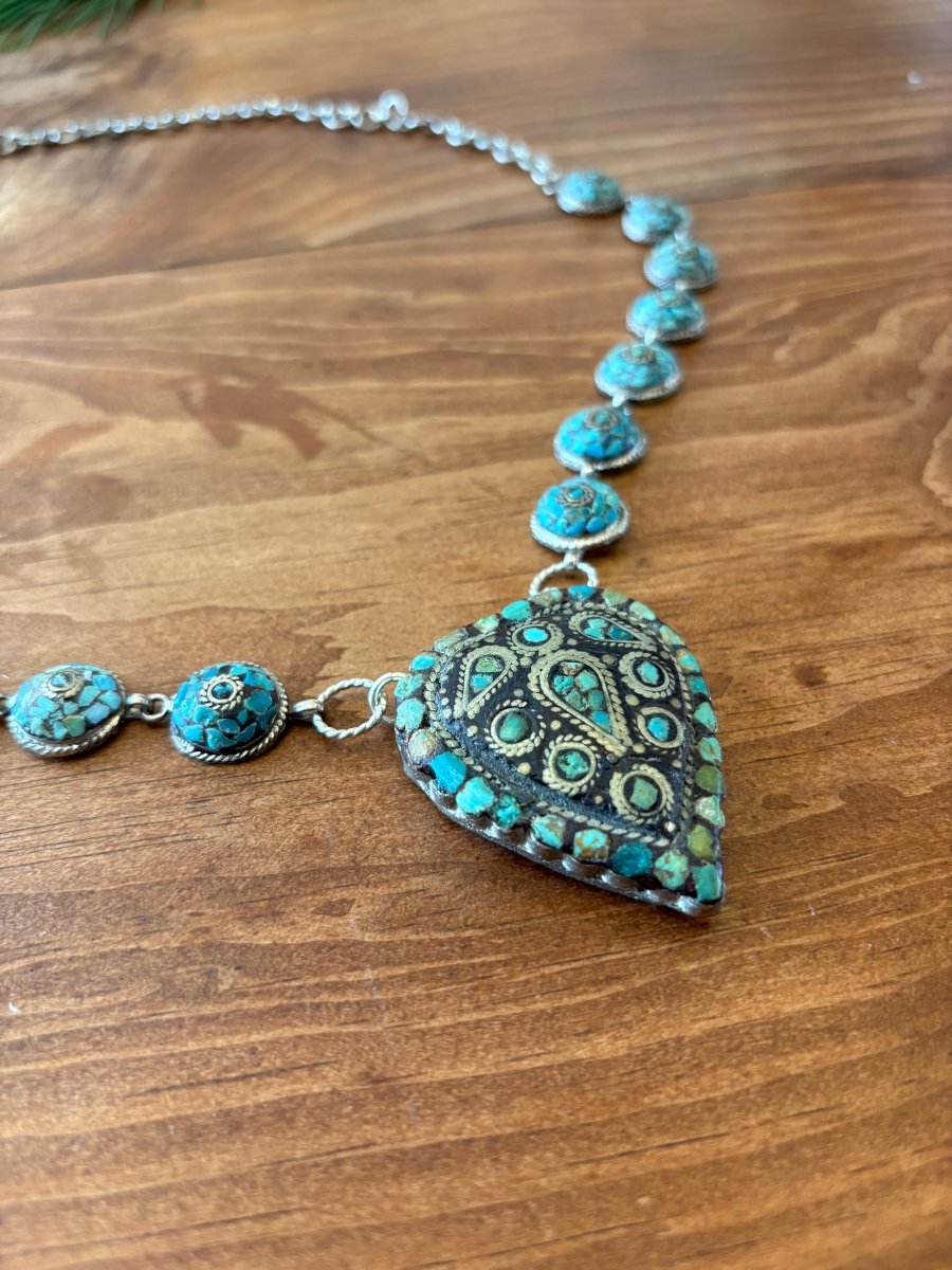 Mosaic Turquoise Pendant Necklace (Vintage) - Made X Hudson