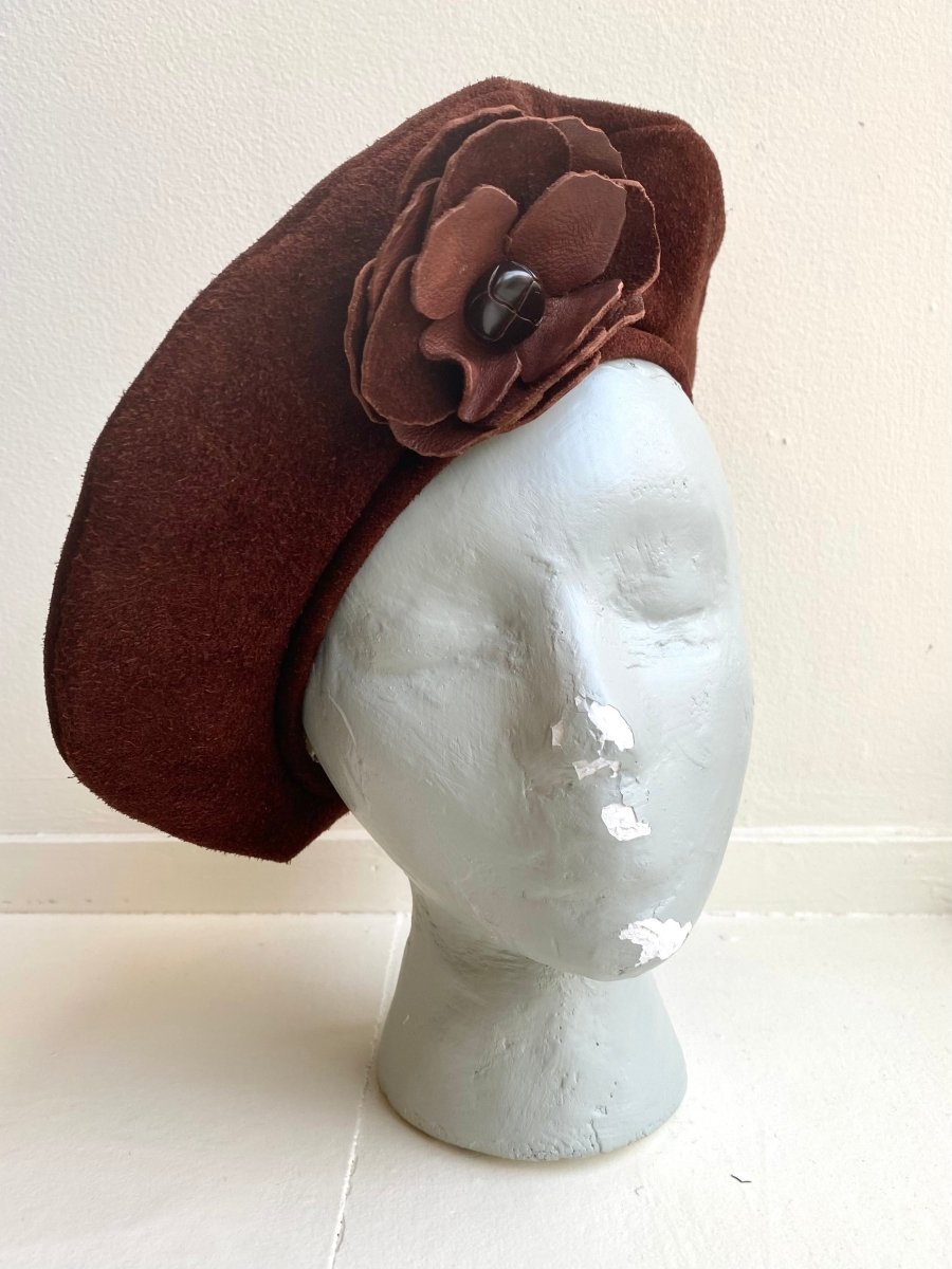 Suede Beret w/ Leather Flower Accent - Made X Hudson