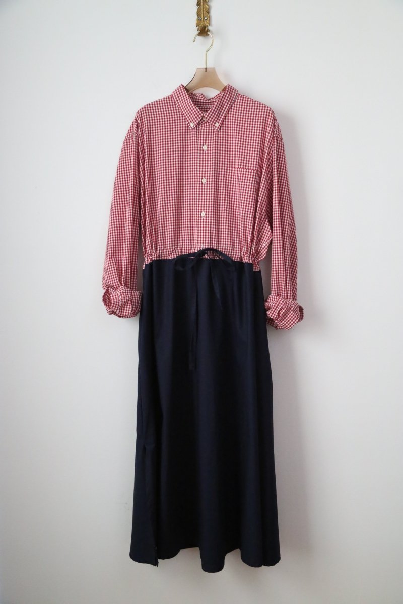 Lucius Shirt Dress in Cherry Red Gingham with Navy Skirt (Reworked) - Made X Hudson