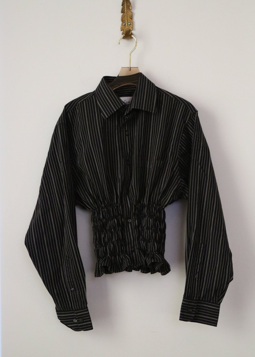 The George Top | Black and Silver Stripe with Smocked Waist (Reworked) - Made X Hudson