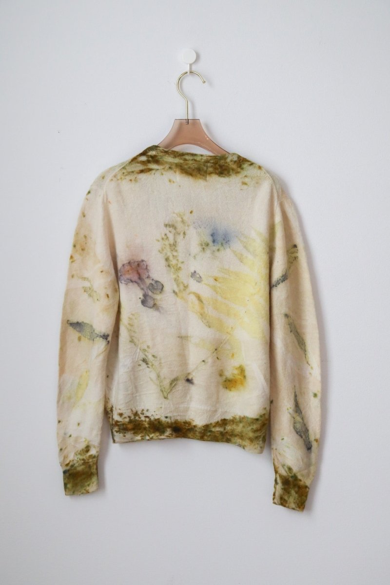 Parchment White Cashmere Eco Printed Crewneck Sweater (Reworked) - Made X Hudson