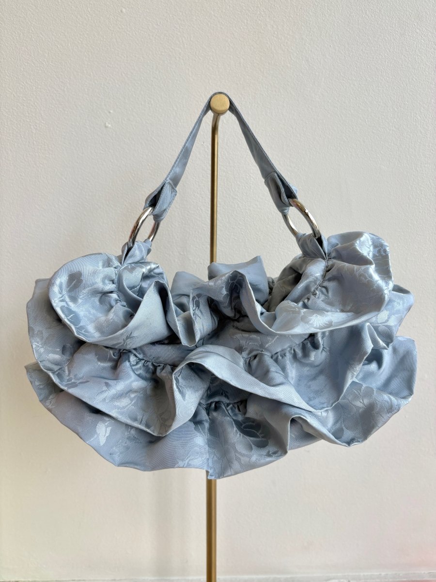 Liza Ruffle Bag in Icy Blue Rose Jacquard - Made X Hudson