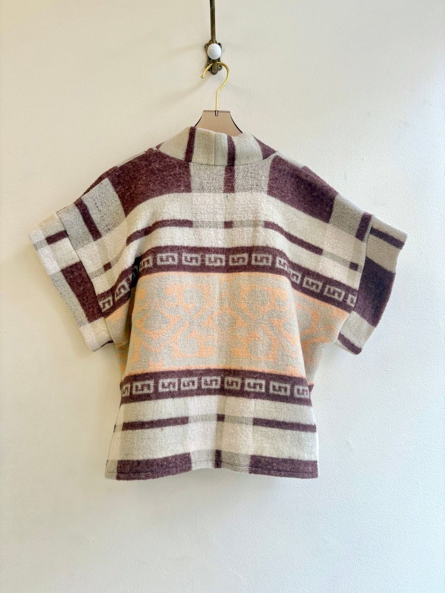 Burgundy, Cream, Peach Blanket Haori Vest - Made X Hudson