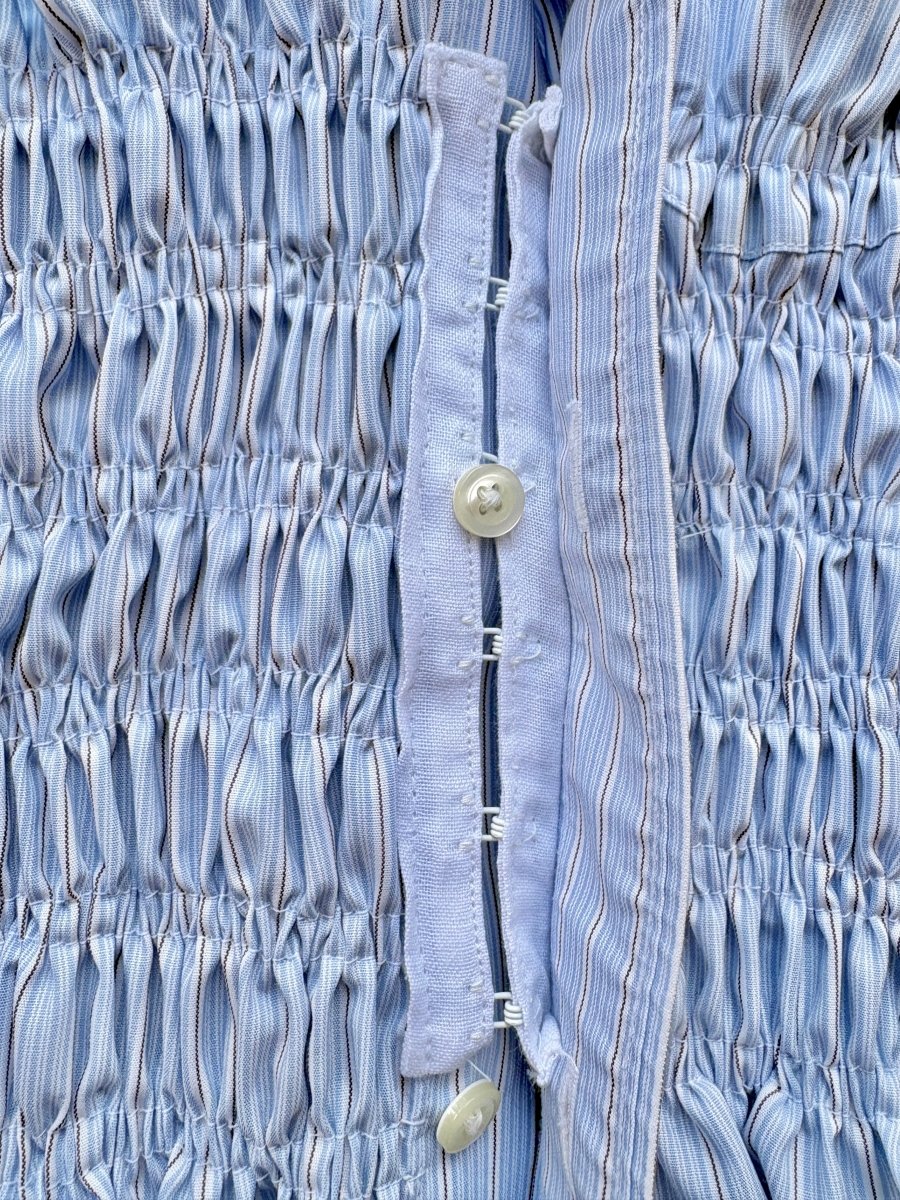 The George Top | Blue, White, Black Stripe Button Down Top w/ Smocked Waist (Reworked) - Made X Hudson