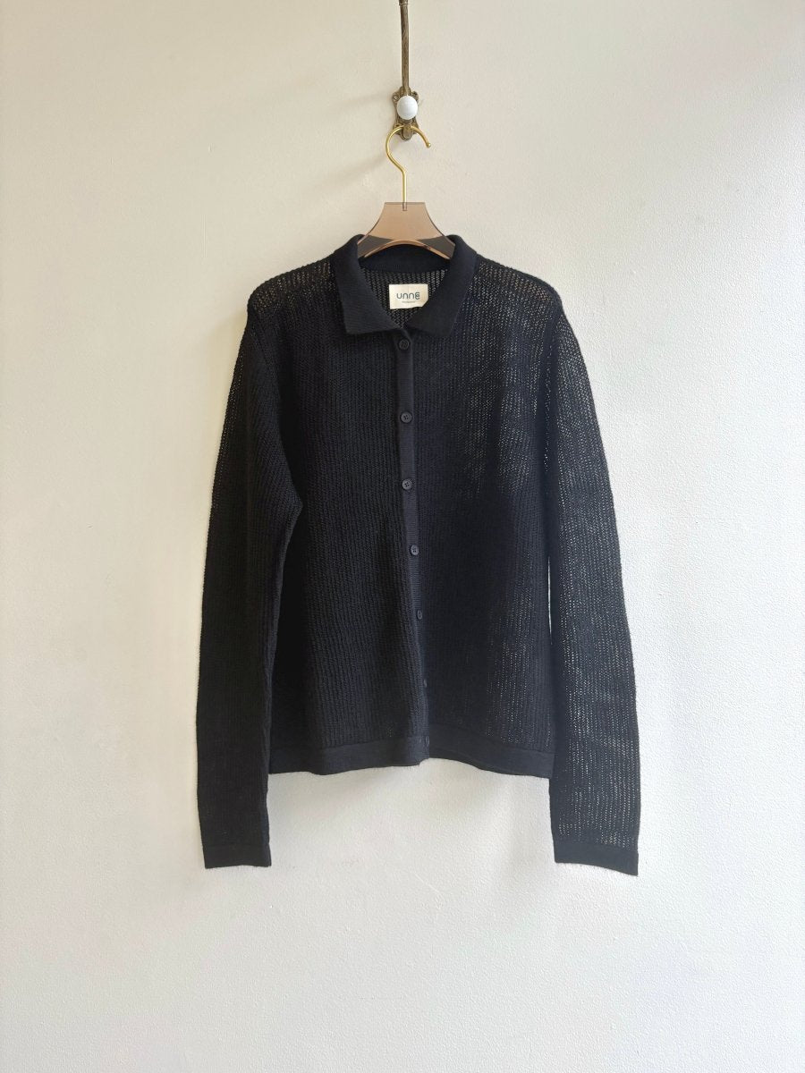 Knitted Alpaca Openwork Button Down w/ Collar Top (Women's) - Made X Hudson