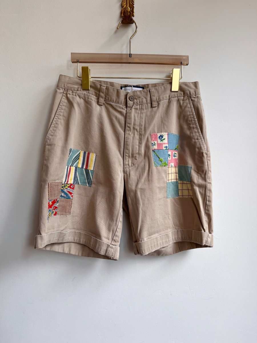 Quilted Patch Applique Khaki Shorts (Reworked) - Made X Hudson