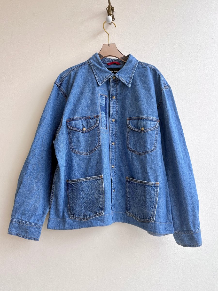 Angel Number "333" Blue Denim Shirtjacket w/ Patch Pockets (Reworked) - Made X Hudson
