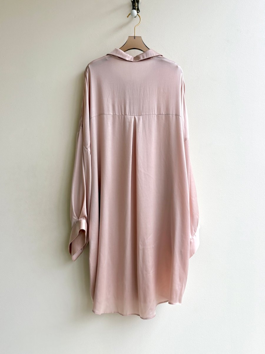 Silk Button Down Long Shirt in Baby Pink - Made X Hudson